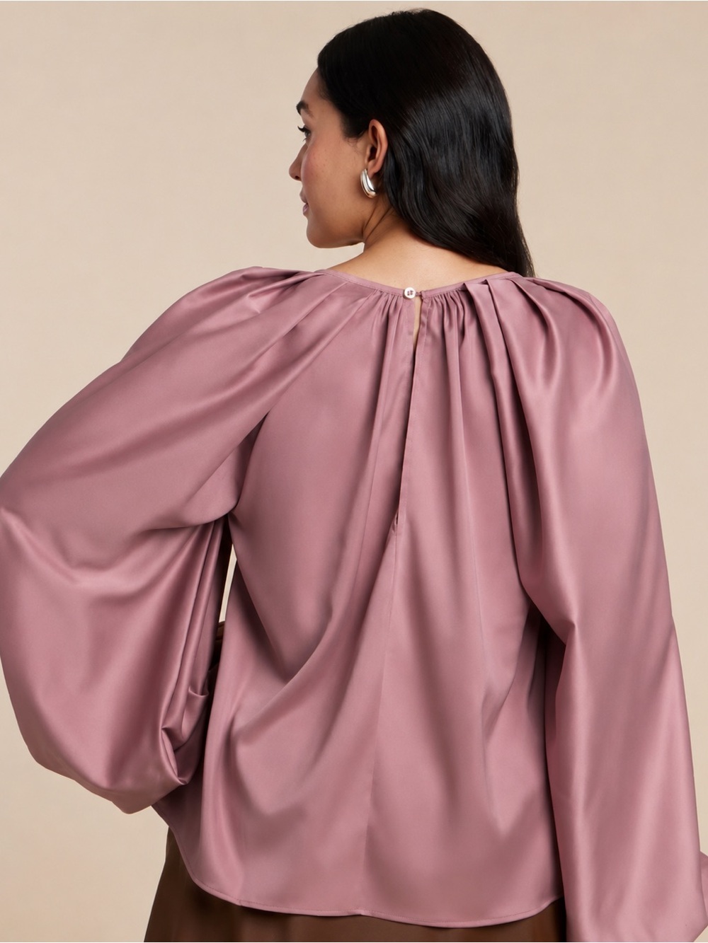 ELOQUII Poet Sleeve Tie Back Blouse Mauve Dusty Rose Women’s Size 14 - Picture 2 of 14